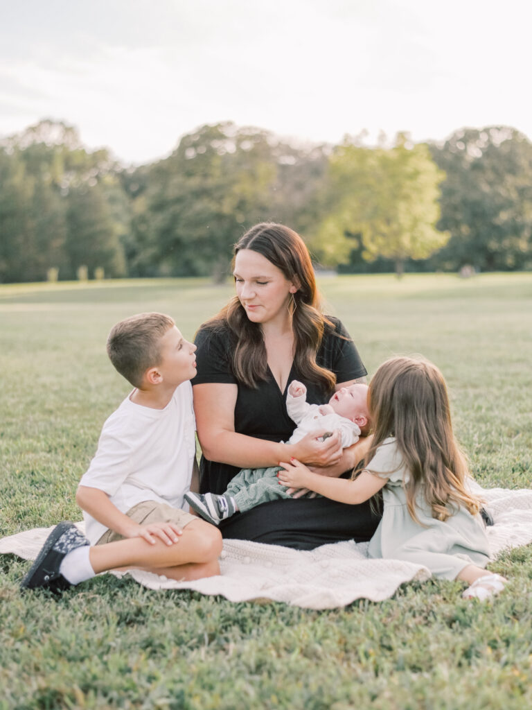 Beautiful Mom and her three children during a family photo session.
