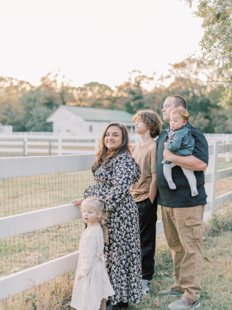 Family of five taking golden hour photos at a local Southern Maryland park.